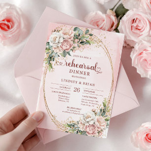 Classic Boho Rose Gold Eucalyptus Rehearsal Dinner Invitation
