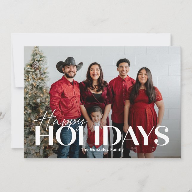 Classic Bold Happy Holidays Photo Card (Front)