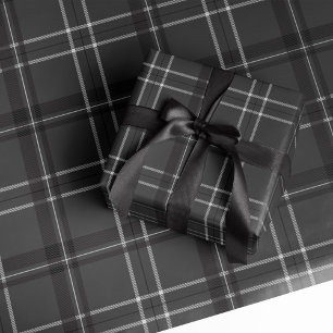 Classic bold holiday plaid monochrome grey wrapping paper