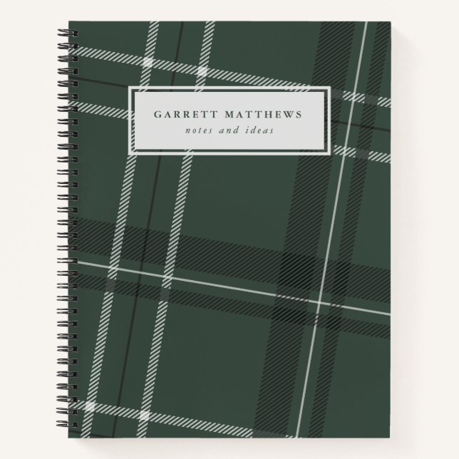 Classic bold hunter green plaid personalized notebook (Front)