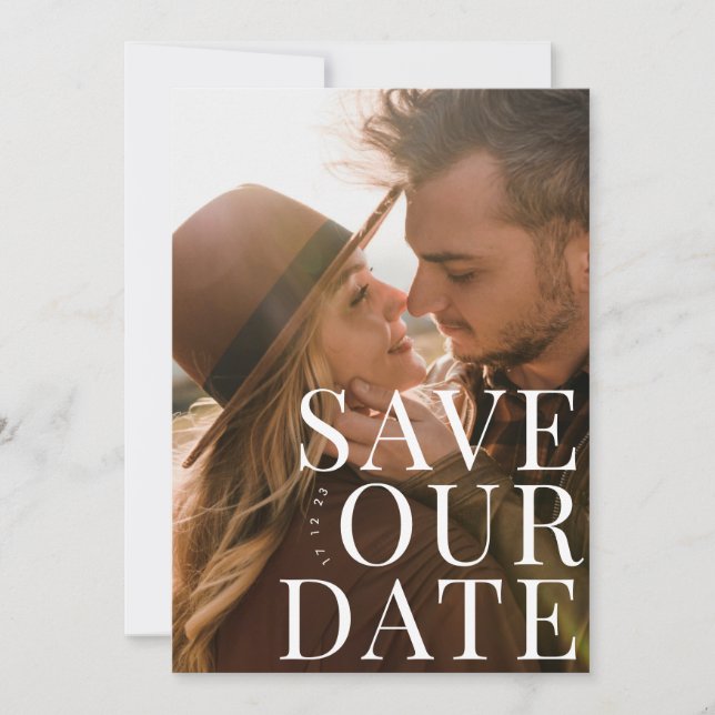 classic Bold White Multi Photo Custom Save The Date (Front)