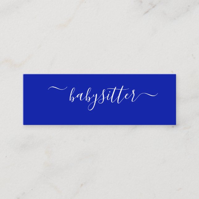 Classic Bold Zaffre|Navy Blue Nanny  Babysitting Mini Business Card (Front)