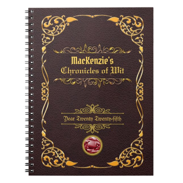 Classic Book Cover Gold Ornament Brown Leather (Front)