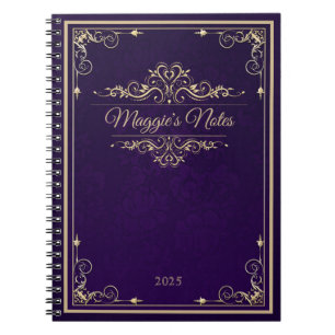 Classic Book Cover Purple Damask Gold Ornament