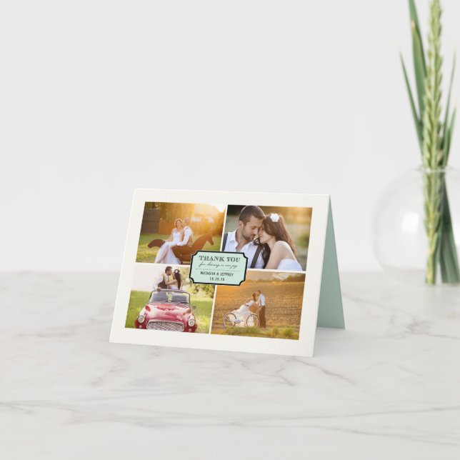 Classic Book Plate 4 Multi Photo Elegant Wedding Thank You Card (Front)