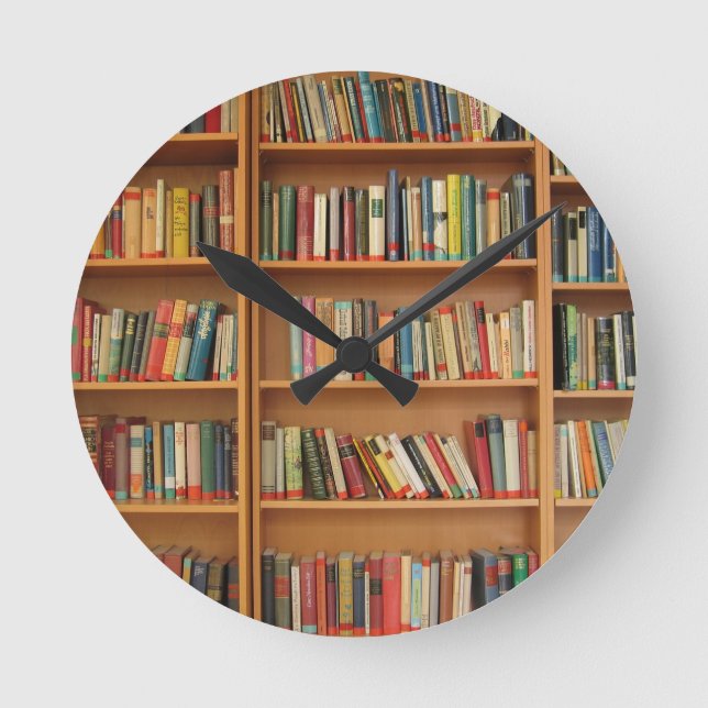 Classic book shelf pattern, bookcase,books,old round clock (Front)