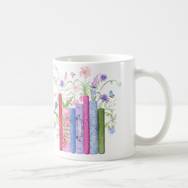 Classic Books Elegant Pink Blue Wildflower Floral Coffee Mug (Right)