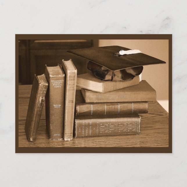 Classic Books with Graduation Hat Postcard (Front)