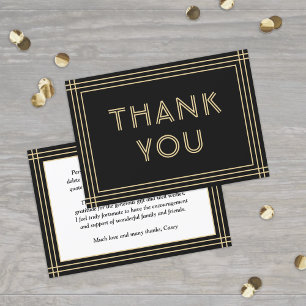 Classic Border Black and Gold Simple Typography Thank You Card