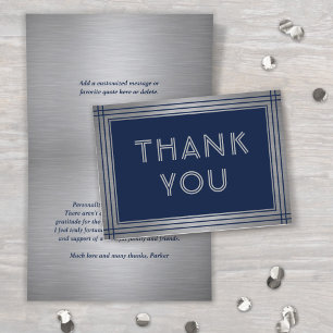 Classic Border Brushed Grey and Navy Blue Folded Thank You Card