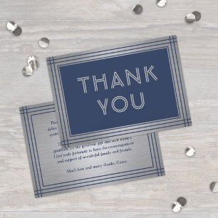 Classic Border Elegant Navy Blue & Brushed Grey Thank You Card