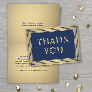 Classic Border Elegant Navy Blue & Gold Folded Thank You Card