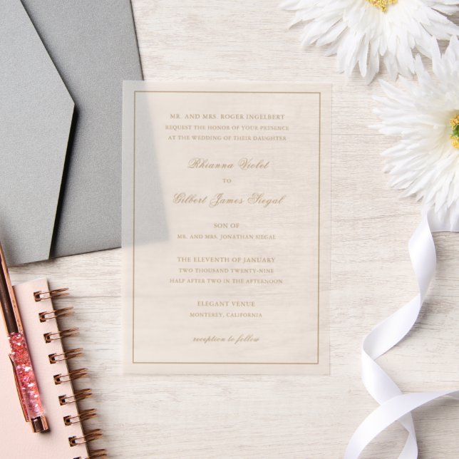 Classic Border Ivory and Gold Timeless Wedding Vellum Invitations (Wedding)