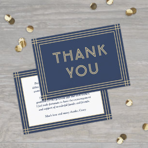 Classic Border Navy Blue & Gold Simple Typography Thank You Card
