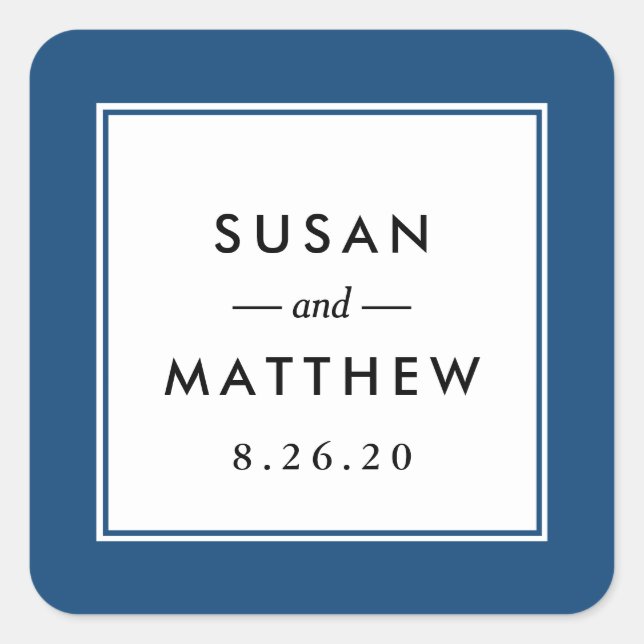 Classic Border Navy Blue Wedding Square Sticker (Front)