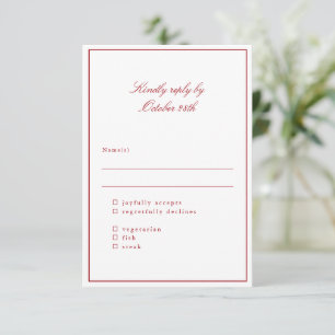 Classic Border Red Elegant Wedding Meal Choice RSVP Card