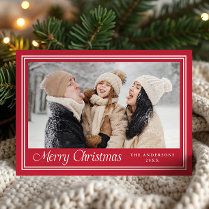 Classic Border Red Merry Christmas Photo Holiday Card