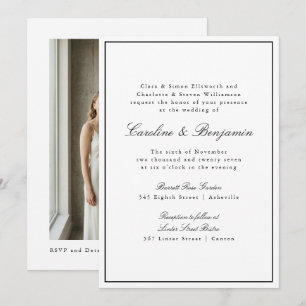 Classic Border Script White Elegant Photo Wedding Invitation