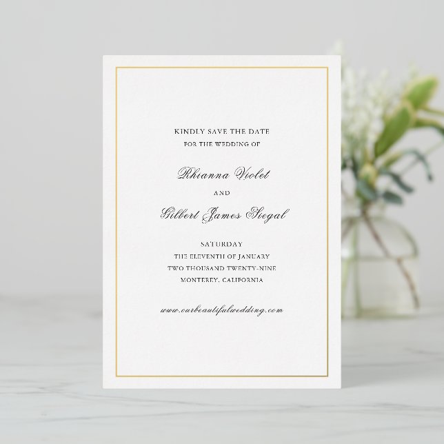 Classic Border Timeless Wedding Save the Date (Standing Front)