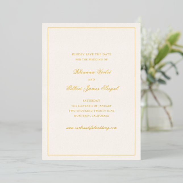Classic Border Timeless Wedding Save the Date (Standing Front)