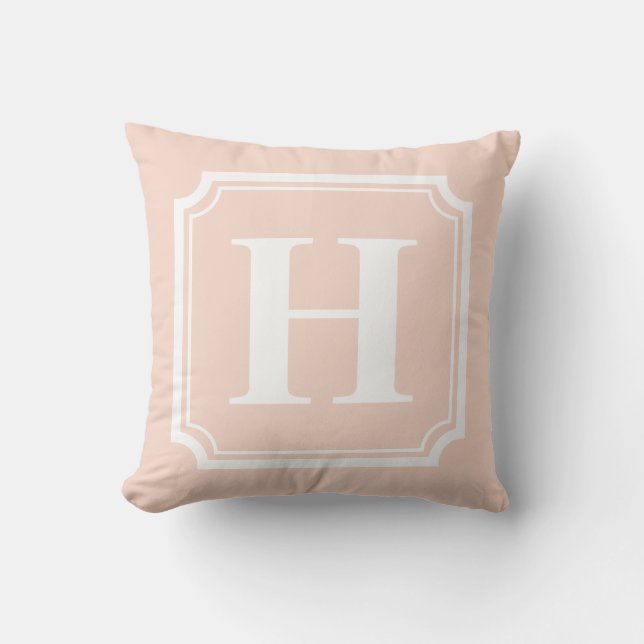 Classic Borders | Blush Pink Personalized Monogram Throw Pillow (Front)