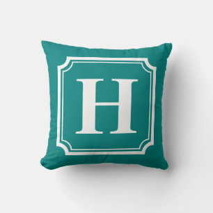Classic Borders Teal Personalized Monogram Throw Pillow