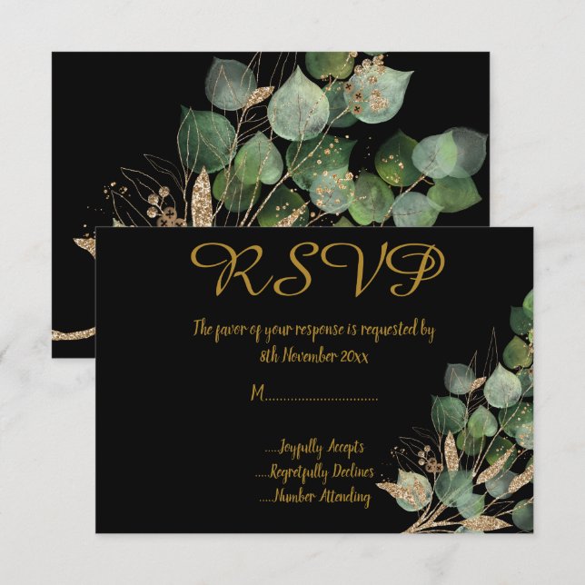 CLASSIC BOTANICAL BLACK All Occassion RSVP   Invitation (Front/Back)