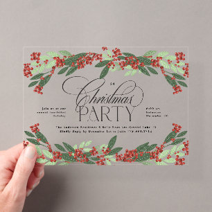 Classic Botanical Christmas Party Acrylic Invitations