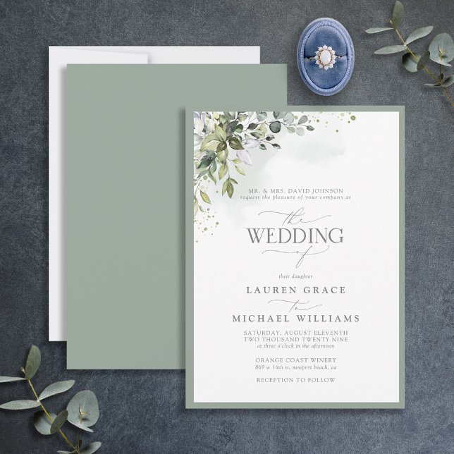 Classic Botanical Greenery Floral Watercolor Invitation (Creator Uploaded)
