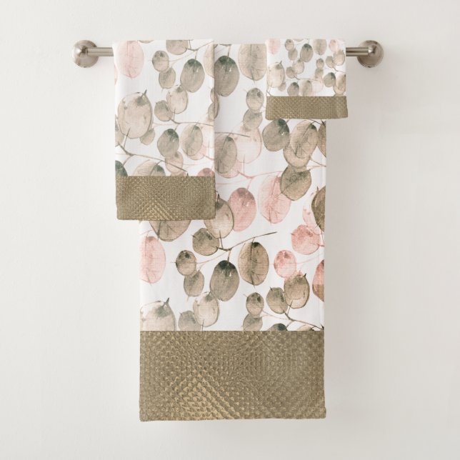 Classic Botanical Leaves Watercolor Bath Towel Set (Insitu)