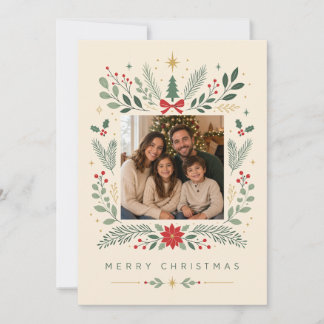 Classic Botanical Merry Christmas Holiday Card