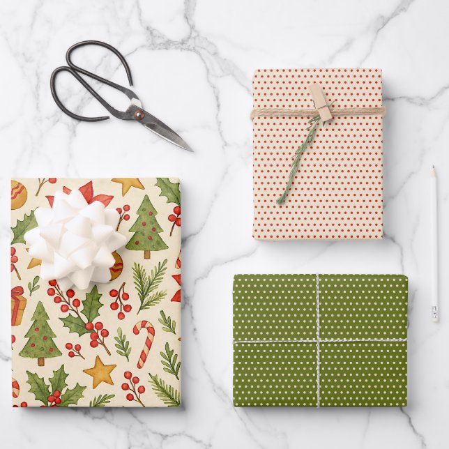 Classic Botanical Poinsettia Floral Art Pattern Wrapping Paper Sheet (Front)