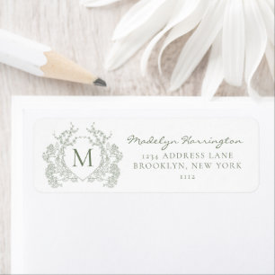 Classic Botanical Sage Green Floral Crest Monogram