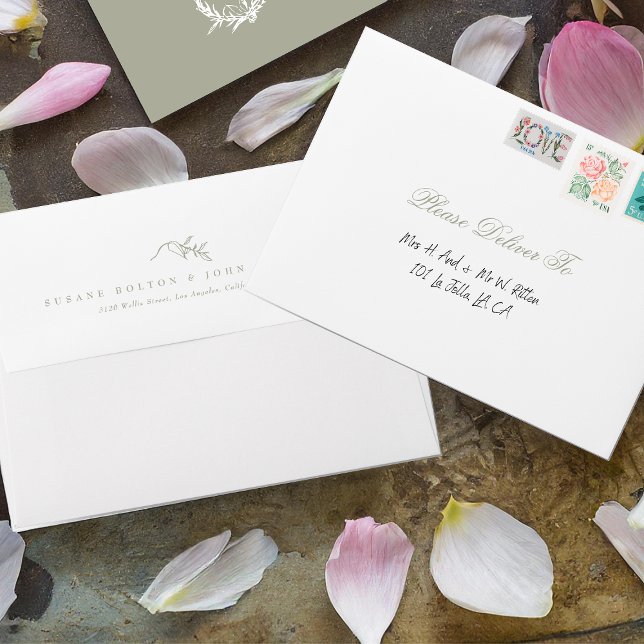 classic botanical Simple Black Sage Green Wedding Envelope (Creator Uploaded)