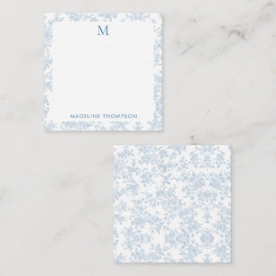 Classic Botanical Toile Monogram Blue Square Card