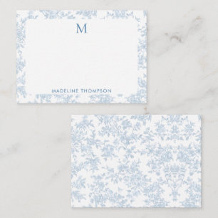 Classic Botanical Toile Monogram French Blue Card