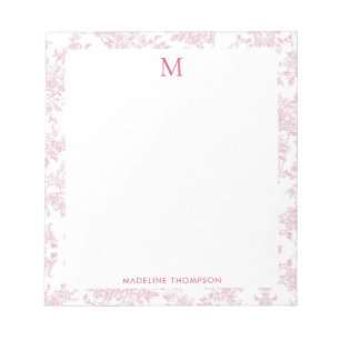 Classic Botanical Toile Monogram Red Notepad