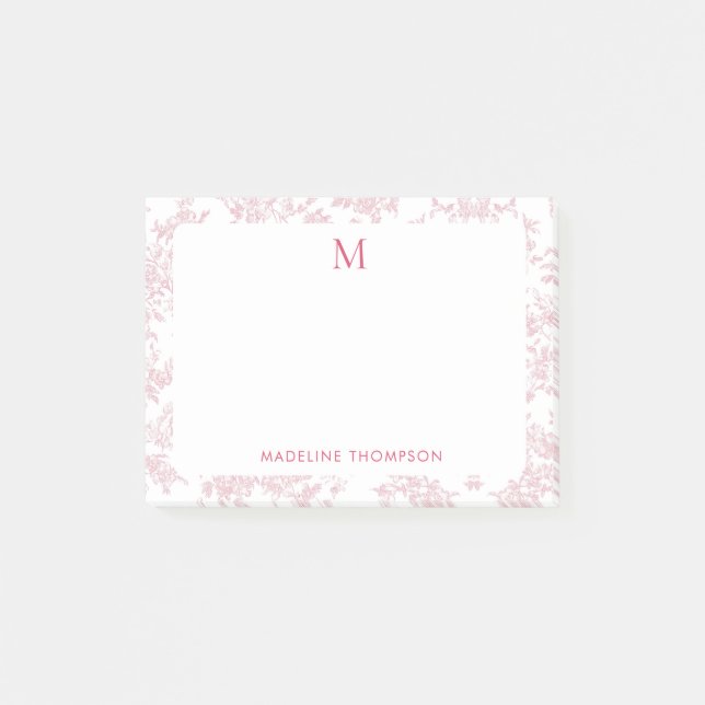 Classic Botanical Toile Monogram Red Post-it Notes (Front)