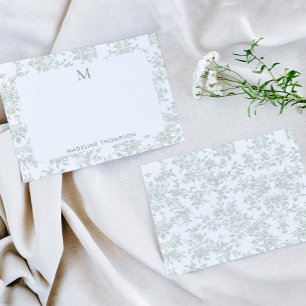 Classic Botanical Toile Monogram Sage Green Card