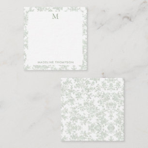 Classic Botanical Toile Monogram Sage Green Square Card
