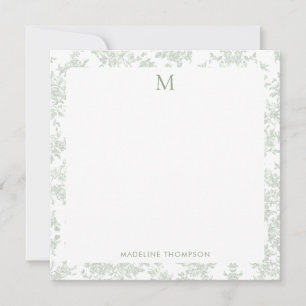Classic Botanical Toile Monogram Sage Green Square Card