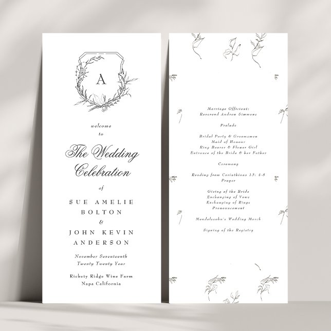 classic botanicals monogram crest wedding program (Creator Uploaded)