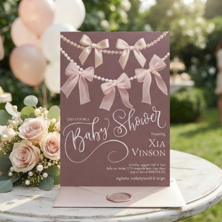 Classic Bows and Pearls Baby Shower Invitation