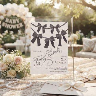 Classic Bows and Pearls Baby Shower Invitation
