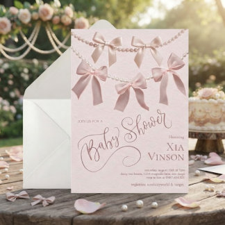 Classic Bows and Pearls Baby Shower Invitation