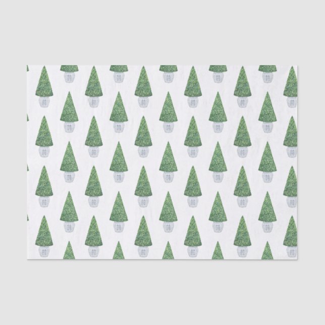 Classic Boxwood Topiary And Blue White Chinese Pot Tissue Paper (Front)