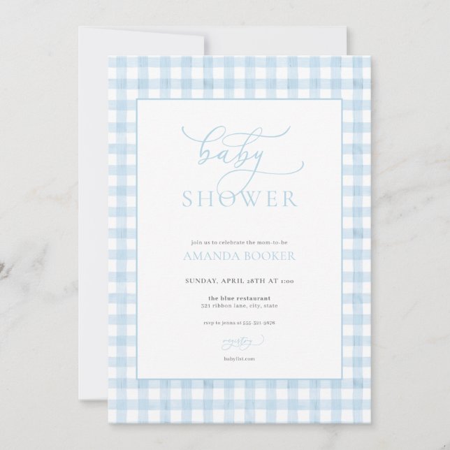 Classic Boy Blue En vichy Baby shower Invitation (Devant)