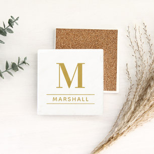 Classic Brass Personalized Family Monogram Initial Stone Coaster