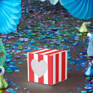 Classic Bright Red and White Striped Heart 2x2x2 Favor Box