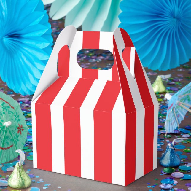 Classic Bright Red and White Striped Small Gable Favor Box (Party)